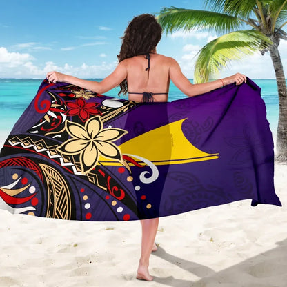 Tokelau Sarong - Tribal Flower With Special Turtles Purple Color