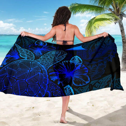 Tokelau Sarong - Turtle Hibiscus Pattern Blue
