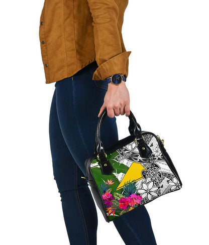 Tokelau Shoulder Handbag White - Turtle Plumeria Banana Leaf