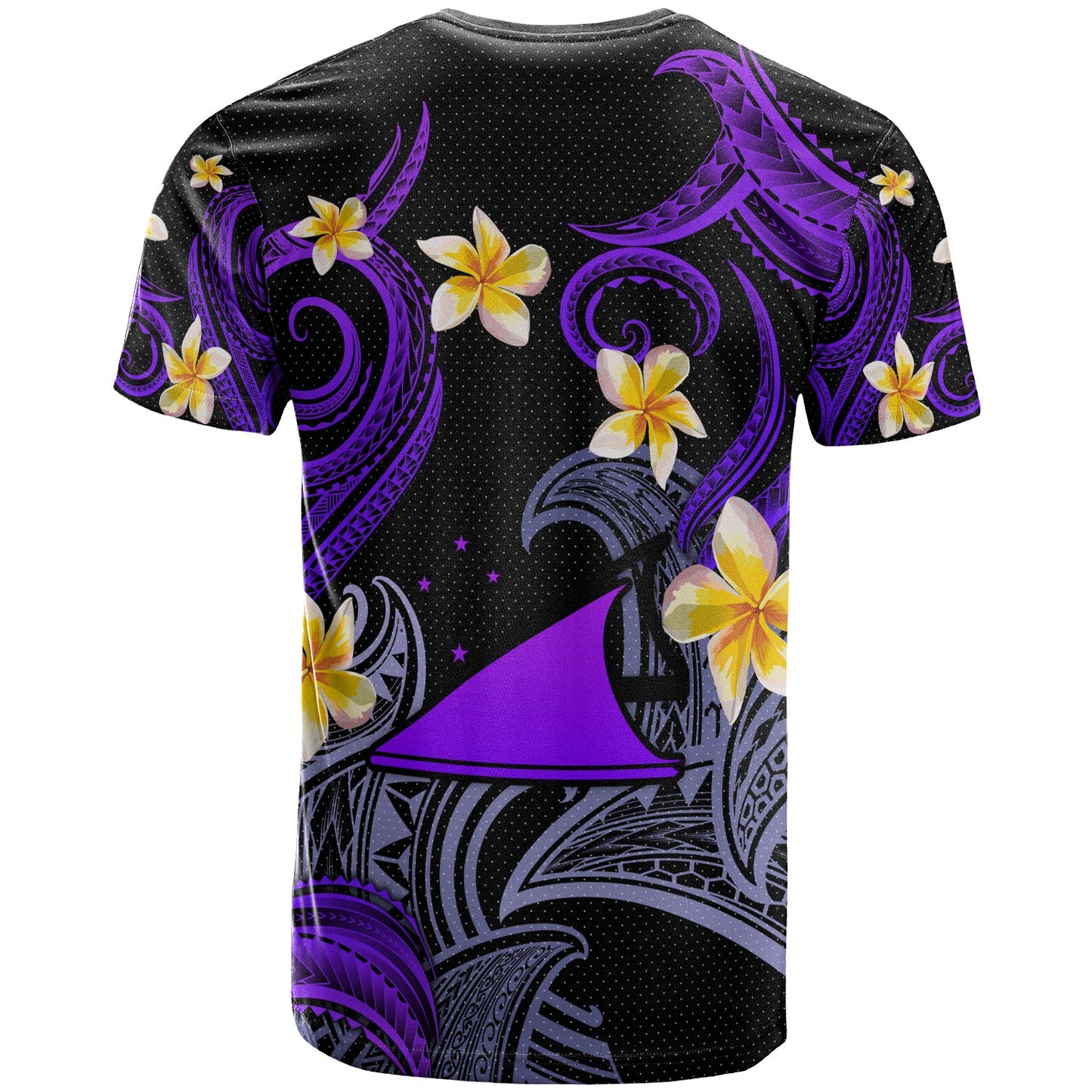 Tokelau T-shirt - Custom Personalised Polynesian Waves with Plumeria Flowers (Purple)