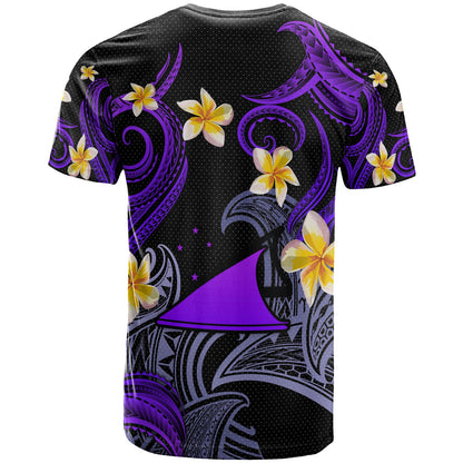 Tokelau T-shirt - Custom Personalised Polynesian Waves with Plumeria Flowers (Purple)