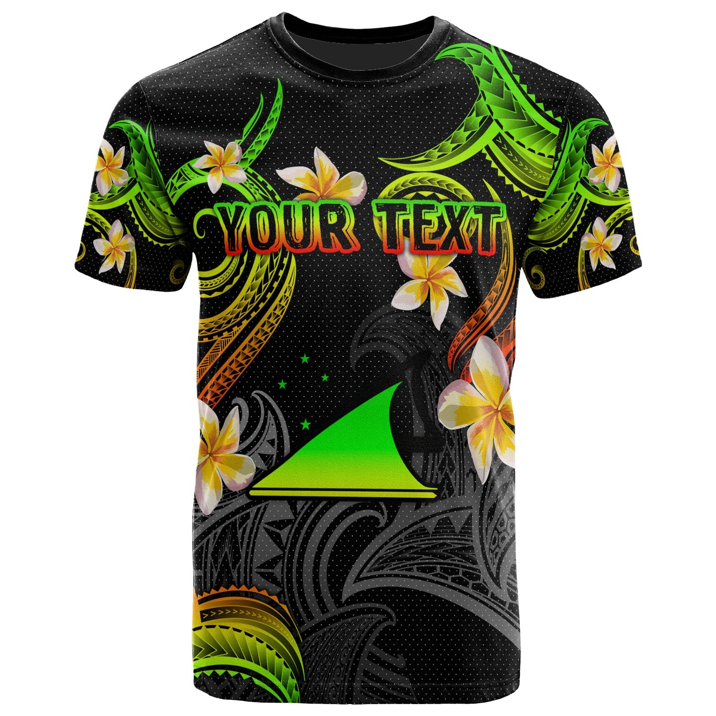 Tokelau T-shirt - Custom Personalised Polynesian Waves with Plumeria Flowers (Reggae)