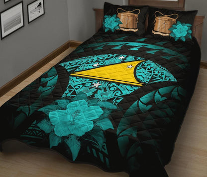 Tokelau Polynesian Quilt Bed Set Hibiscus Turquoise