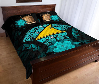 Tokelau Polynesian Quilt Bed Set Hibiscus Turquoise