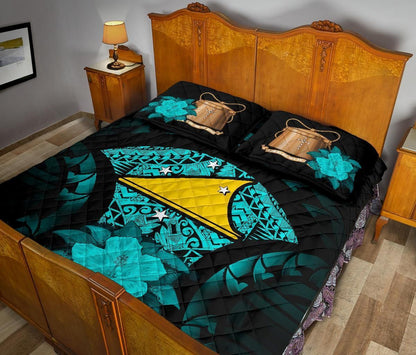 Tokelau Polynesian Quilt Bed Set Hibiscus Turquoise
