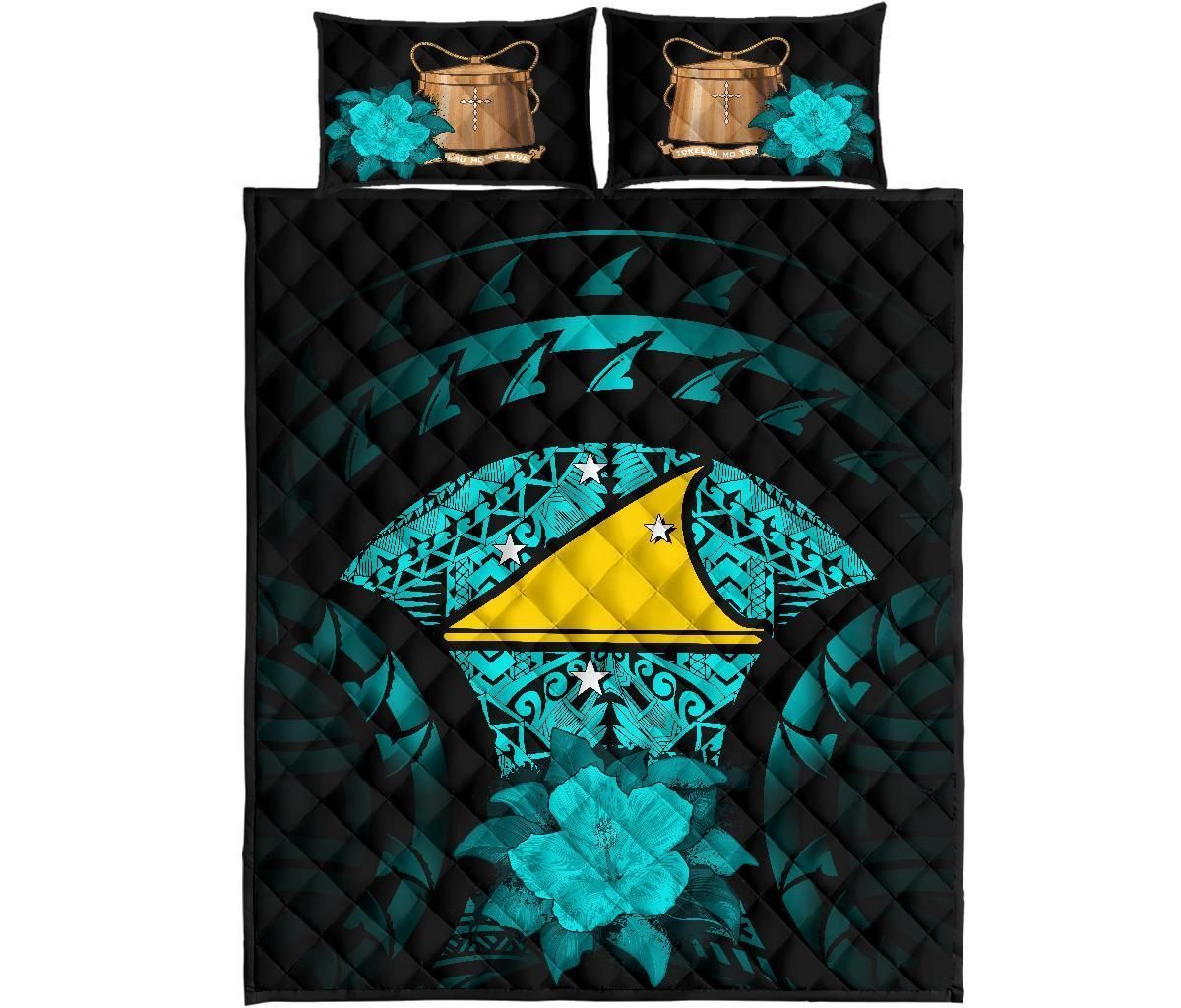 Tokelau Polynesian Quilt Bed Set Hibiscus Turquoise