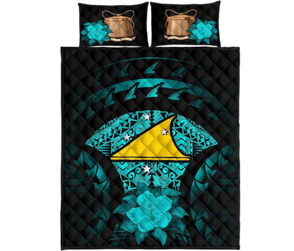 Tokelau Polynesian Quilt Bed Set Hibiscus Turquoise