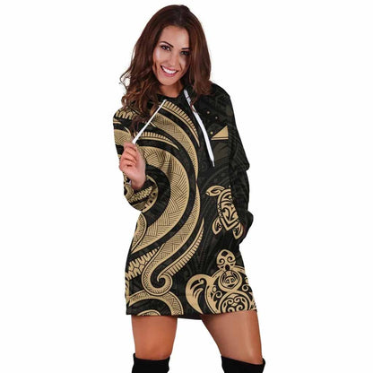 Tokelau Female Hoodie Dress - Gold Tentacle Turtle