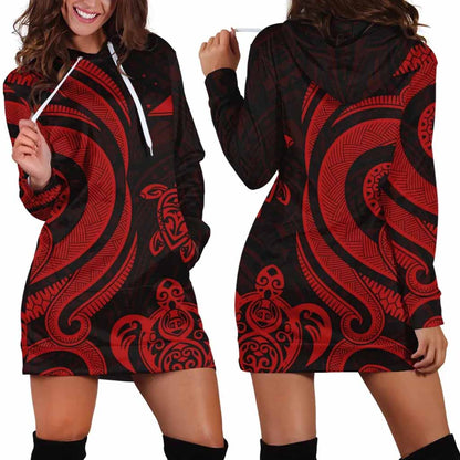 Tokelau Female Hoodie Dress - Red Tentacle Turtle
