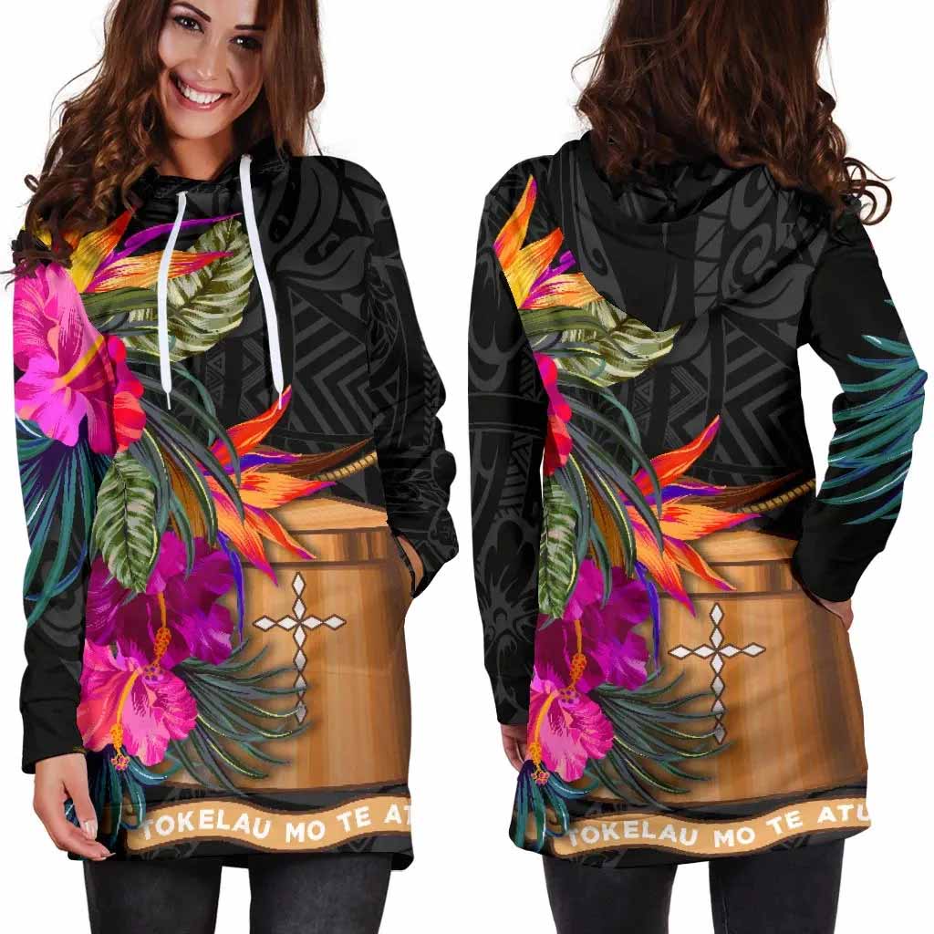 Tokelau Female Hoodie Dress - Polynesian Hibiscus Pattern