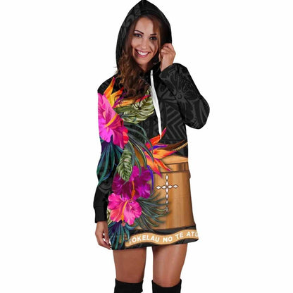 Tokelau Female Hoodie Dress - Polynesian Hibiscus Pattern