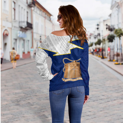 Tokelau Off Shoulder Sweatshirt Polynesian Tattoo Flag And Coat Of Arms