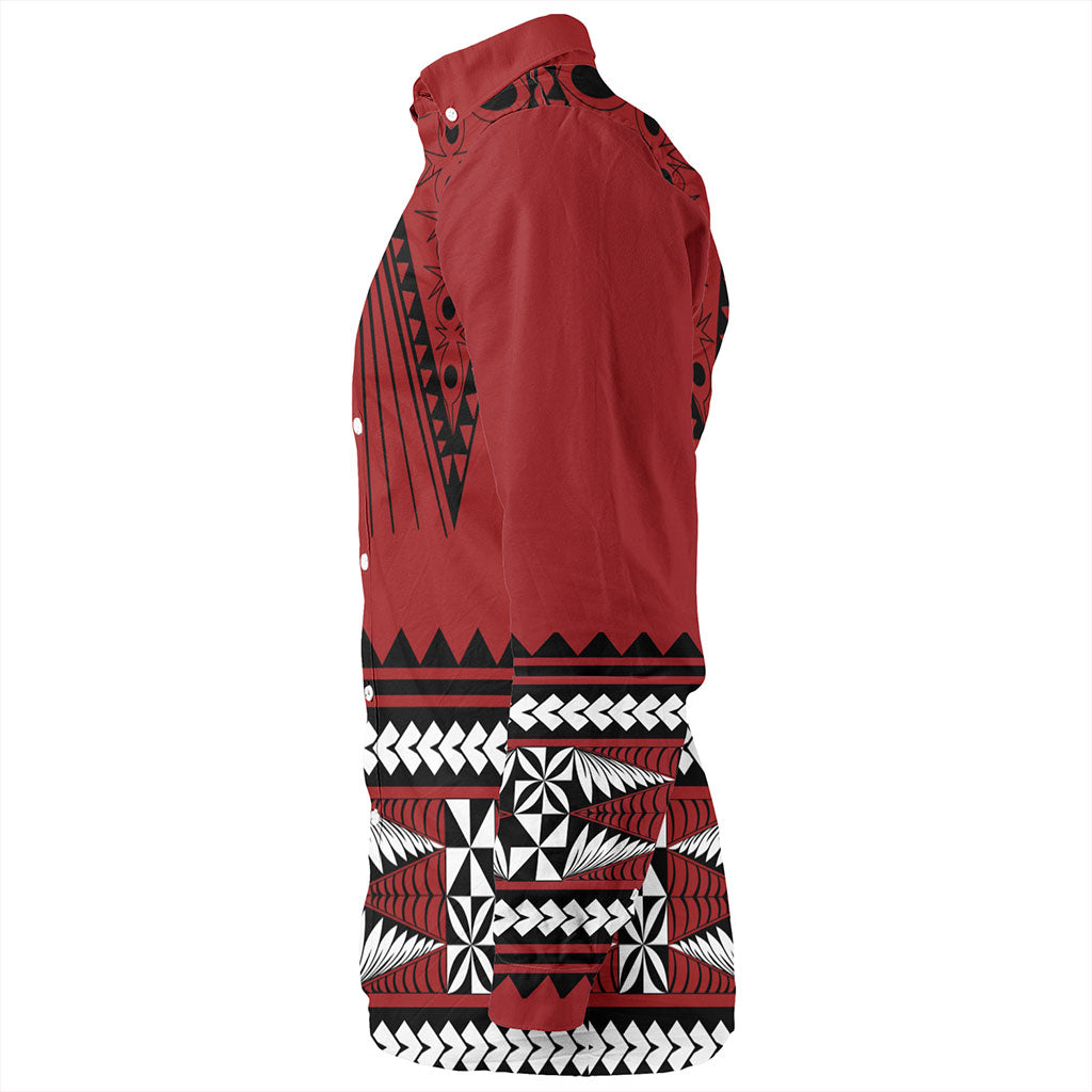 Tonga Long Sleeve Shirt Polynesia Island Ngatu Pattern Style