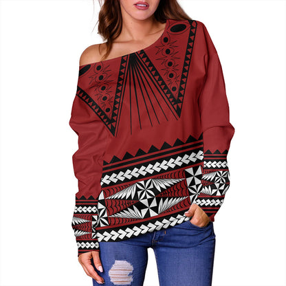 Tonga Off Shoulder Sweatshirt Polynesia Island Ngatu Pattern Style