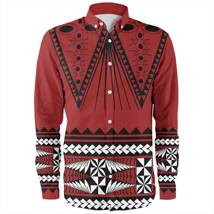 Tonga Long Sleeve Shirt Polynesia Island Ngatu Pattern Style