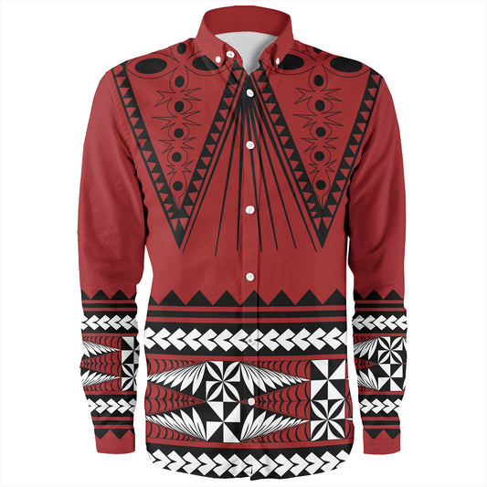Tonga Long Sleeve Shirt Polynesia Island Ngatu Pattern Style