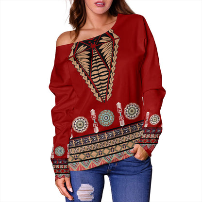Tonga Off Shoulder Sweatshirt Ngatu Design Fabric