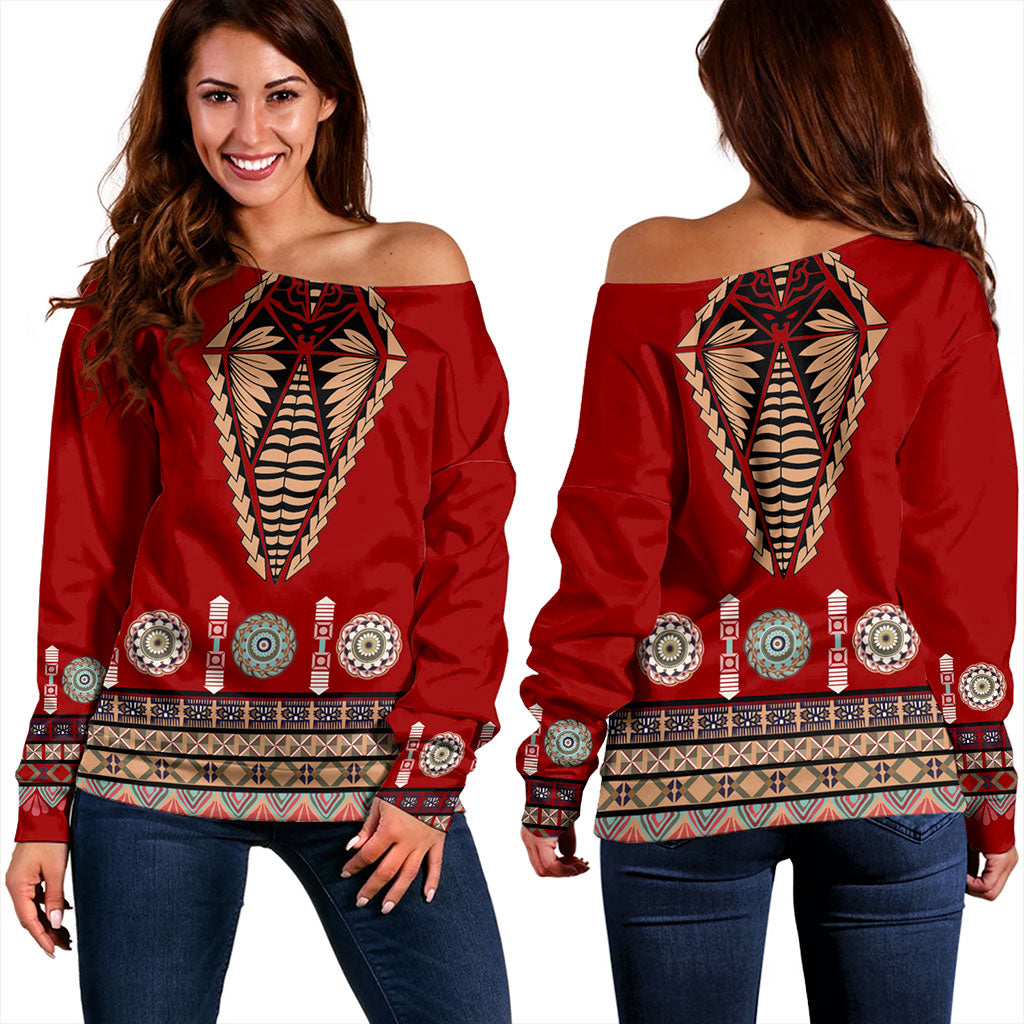 Tonga Off Shoulder Sweatshirt Ngatu Design Fabric