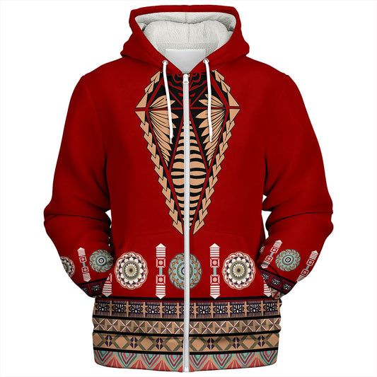 Tonga Sherpa Hoodie Ngatu Design Fabric