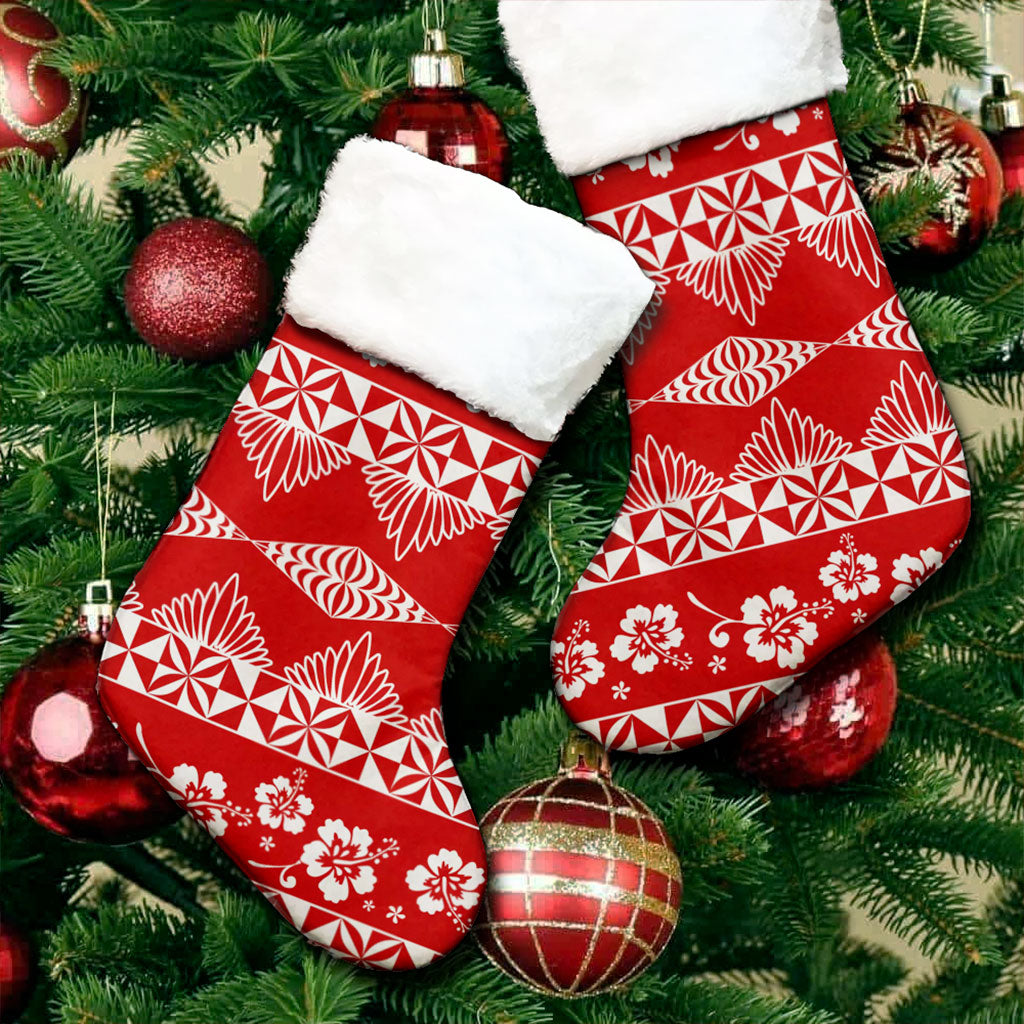 Tonga Christmas Stocking Ngatu Design Pattern Hibiscus
