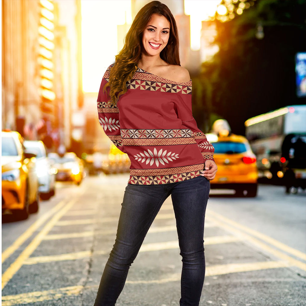 Tonga Off Shoulder Sweatshirt Ngatu Design Pattern