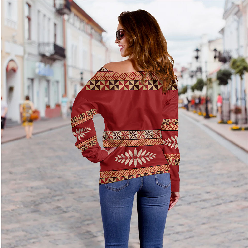 Tonga Off Shoulder Sweatshirt Ngatu Design Pattern