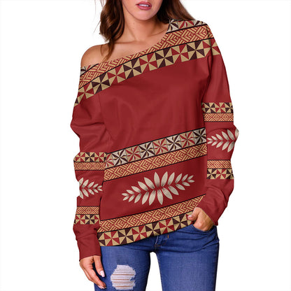 Tonga Off Shoulder Sweatshirt Ngatu Design Pattern