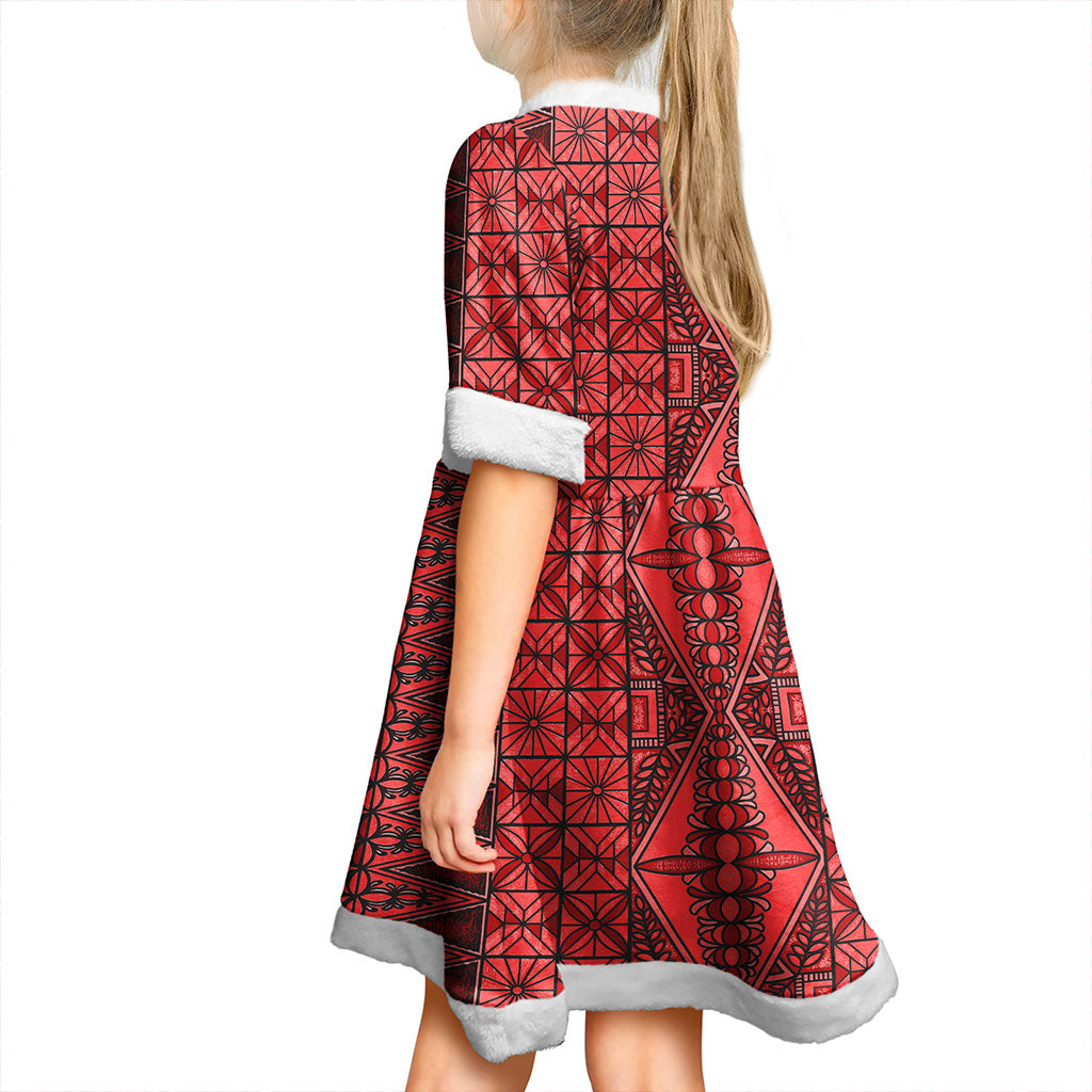 Tonga Women and Kid Christmas Dress Ngatu Fabric Red