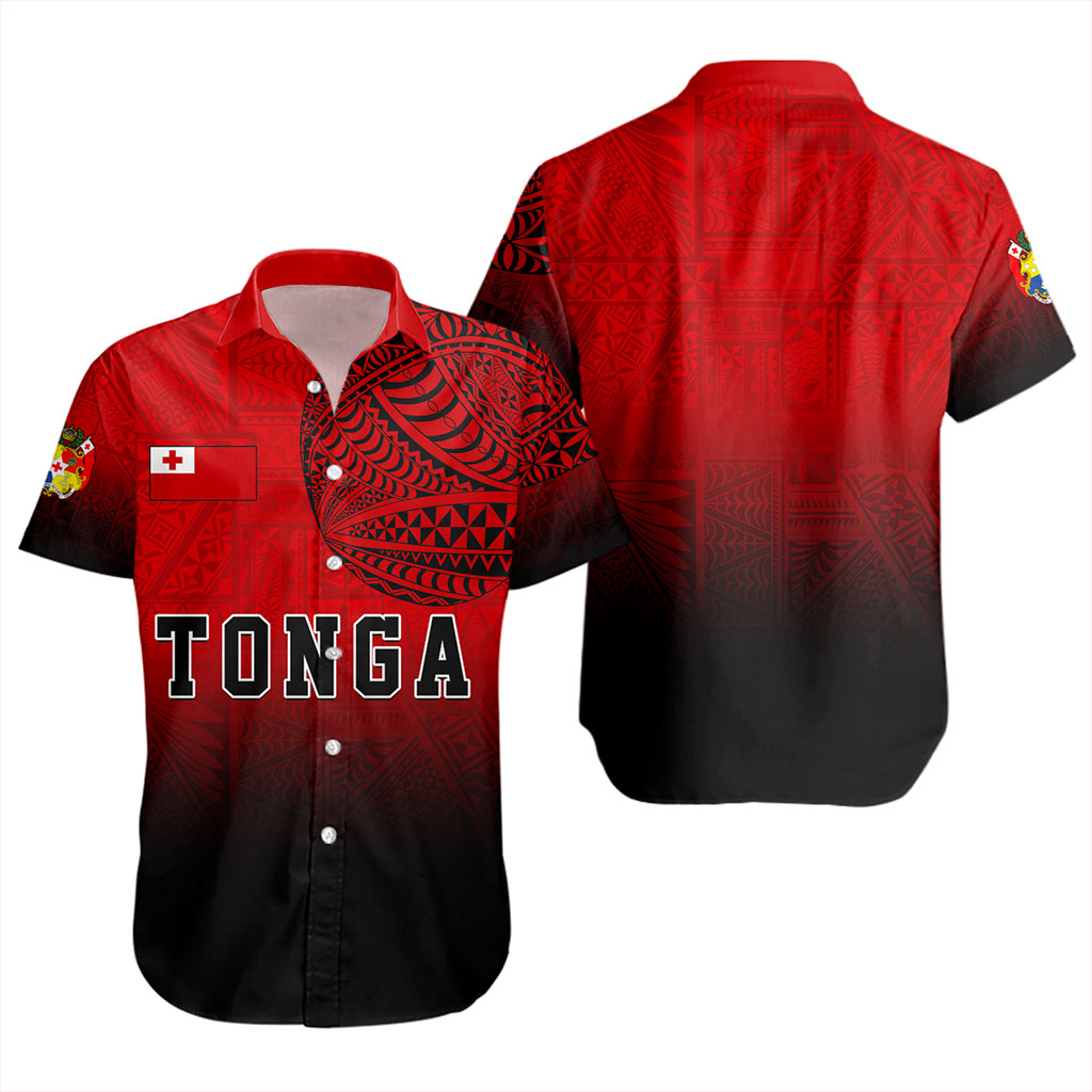 Tonga Short Sleeve Shirt Tattoo Ngatu Coat Of Arms Tribal