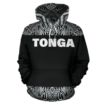 Tonga All Over Hoodie - Polynesian Black And White