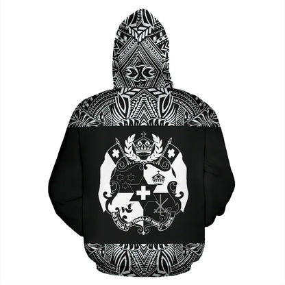 Tonga All Over Hoodie - Polynesian Black And White