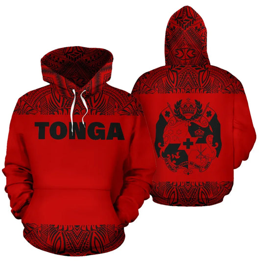 Tonga All Over Hoodie - Polynesian Red And Black