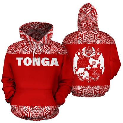 Tonga All Over Hoodie - Polynesian Red And White