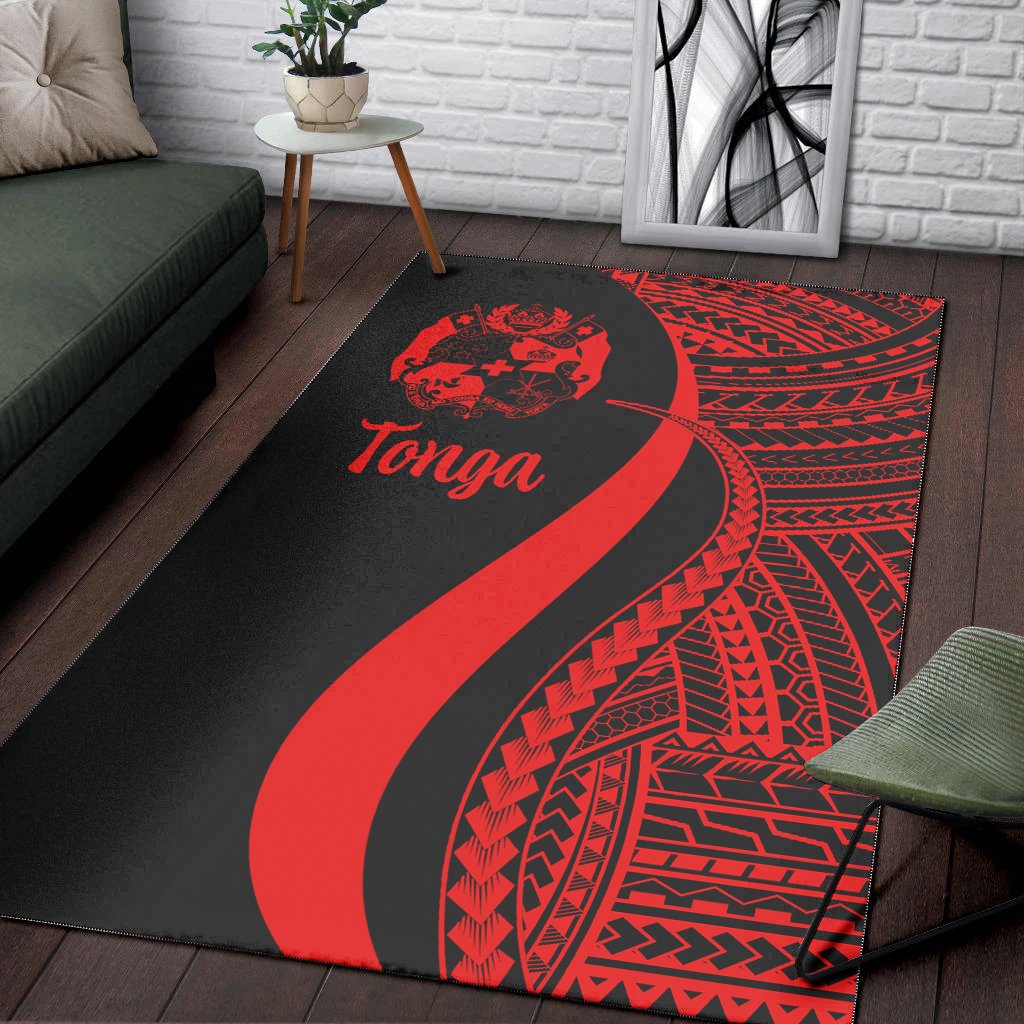 Tonga Area Rug - Red Polynesian Tentacle Tribal Pattern