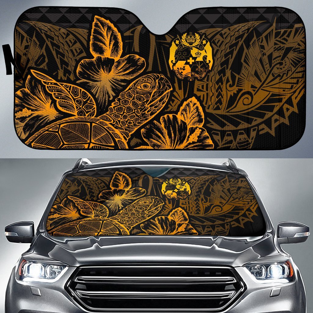 Tonga Auto Sun Shades Turtle Hibiscus Gold