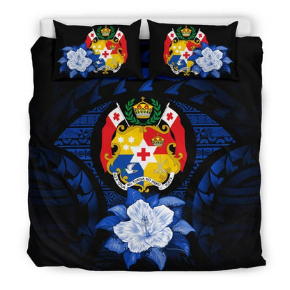 Tonga Duvet Cover Set - Tonga Coat Of Arms & Dark Blue Hibiscus