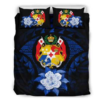 Tonga Duvet Cover Set - Tonga Coat Of Arms & Dark Blue Hibiscus
