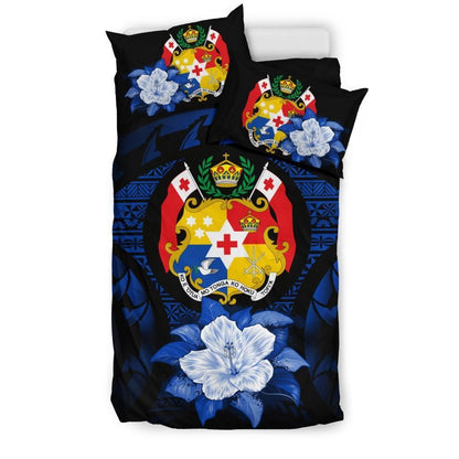 Tonga Duvet Cover Set - Tonga Coat Of Arms & Dark Blue Hibiscus