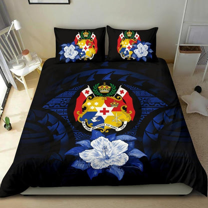 Tonga Duvet Cover Set - Tonga Coat Of Arms & Dark Blue Hibiscus