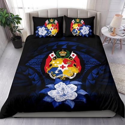 Tonga Duvet Cover Set - Tonga Coat Of Arms & Dark Blue Hibiscus