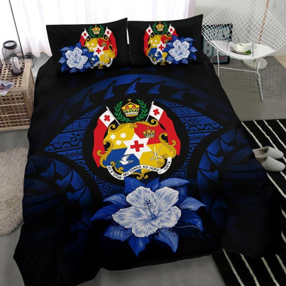 Tonga Duvet Cover Set - Tonga Coat Of Arms & Dark Blue Hibiscus