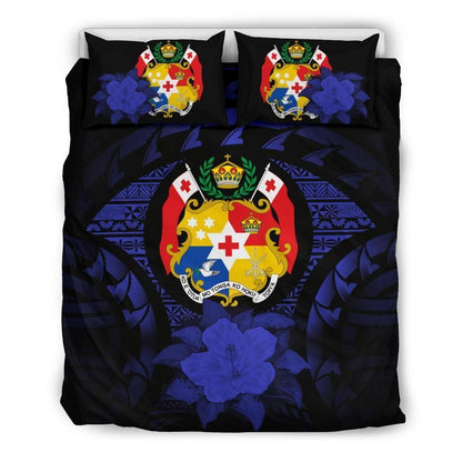 Tonga Duvet Cover Set - Tonga Coat Of Arms & Dark Blue Hibiscus