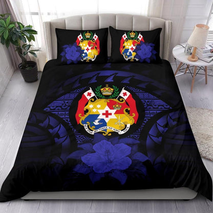 Tonga Duvet Cover Set - Tonga Coat Of Arms & Dark Blue Hibiscus