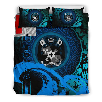 Tonga Duvet Cover Set - Hibiscus And Wave Light Blue