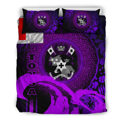 Tonga Duvet Cover Set - Hibiscus And Wave Purple