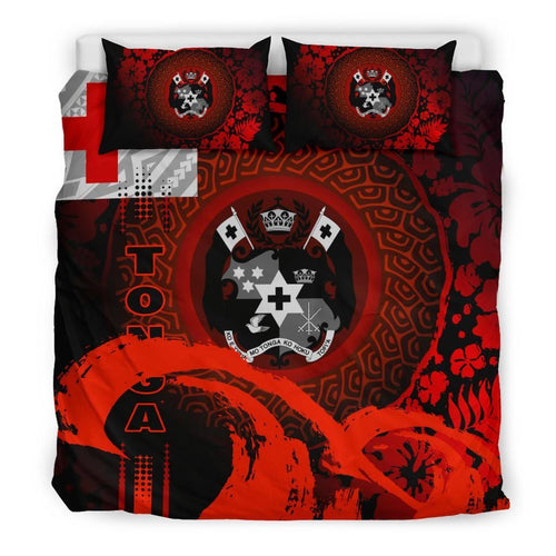 Tonga Duvet Cover Set - Hibiscus And Wave Red