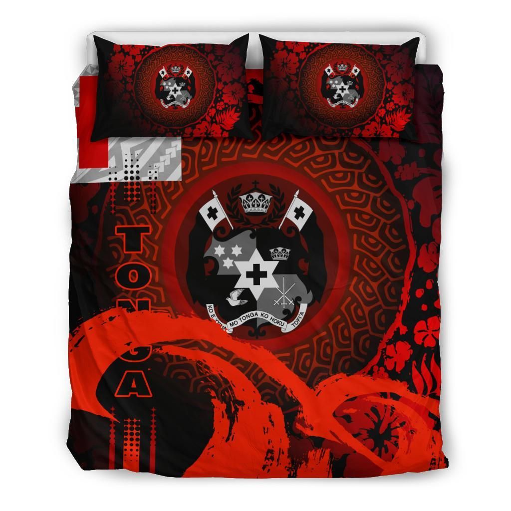 Tonga Duvet Cover Set - Hibiscus And Wave Red