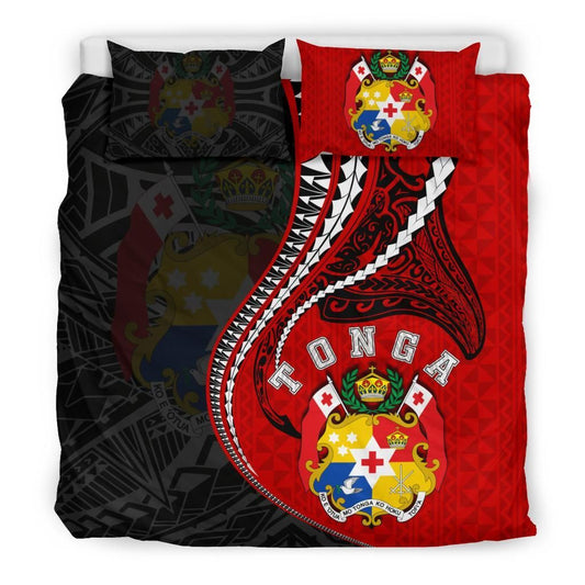 Polynesian Bedding Set - Tonga Duvet Cover Set Kanaloa Tatau Gen To (Black)