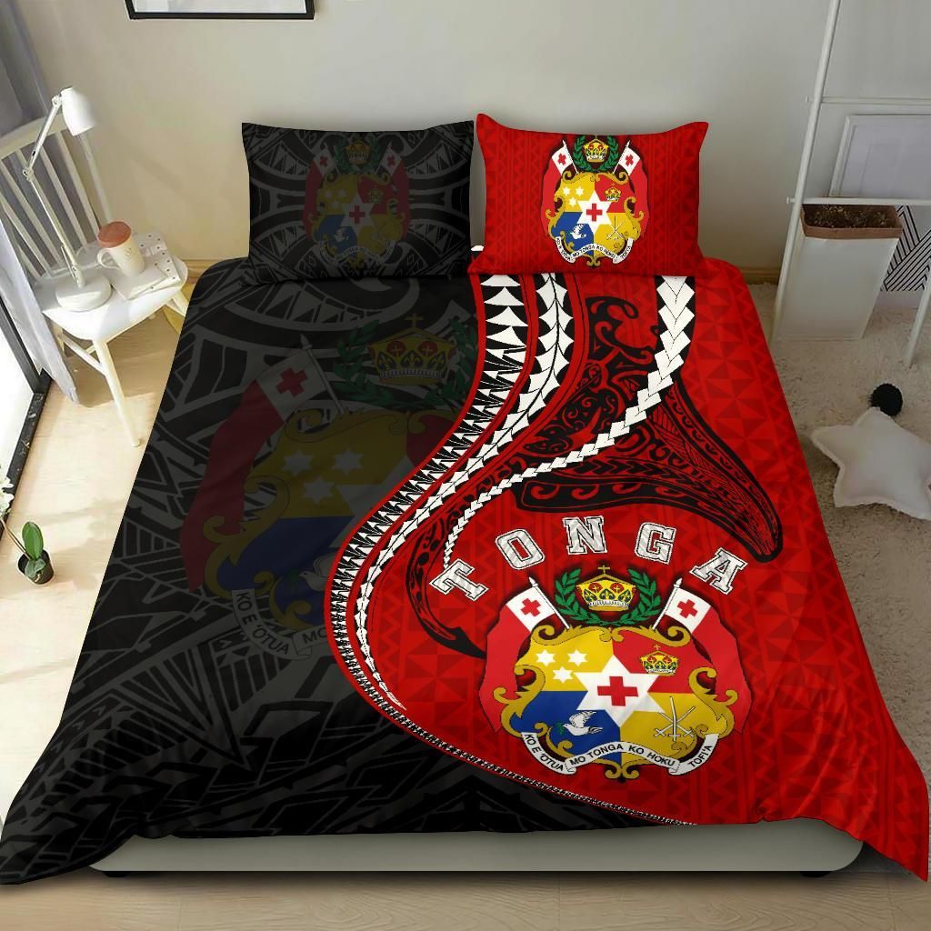 Polynesian Bedding Set - Tonga Duvet Cover Set Kanaloa Tatau Gen To (Black)