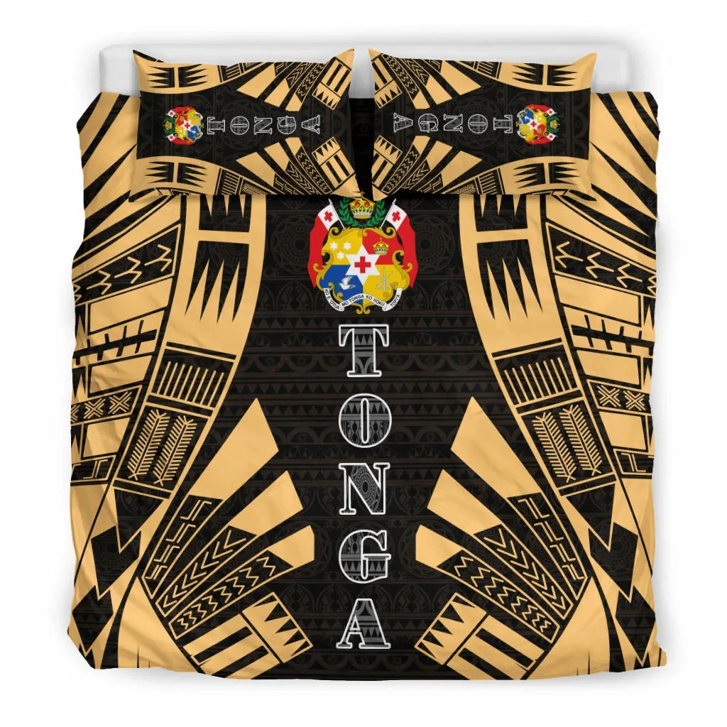 Tonga Duvet Cover Set - Polynesian Tattoo Gold